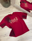 T shirt Thunderstroke rossa stampa logo