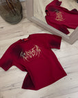 T shirt Thunderstroke rossa stampa logo