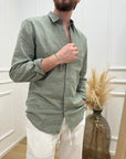 Camicia basic in misto cotone e lino