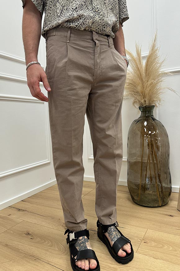 Pantaloni fango in misto lino e cotone