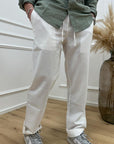 Pantaloni bianchi straight fit misto lino e cotone