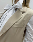 Gilet oversize beige gessato filo lamè