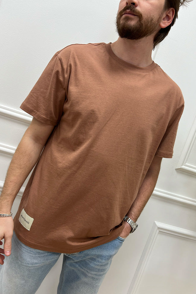 T shirt cognac basic con patch logo