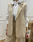 Gilet oversize beige gessato filo lamè