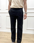 Pantalone chino dritto nero con pinces