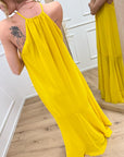 Vestito giallo scollo halter in georgette