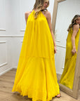 Vestito giallo scollo halter in georgette