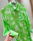 Vestito chemisier in satin tie-dye lime