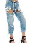 Jeans strappato con logo